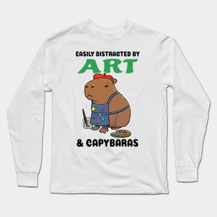 Easily Distracted by Art and Capybaras Long Sleeve T-Shirt